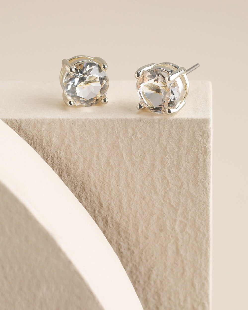 Small Silvertone Simulated Crystal Stud Earrings