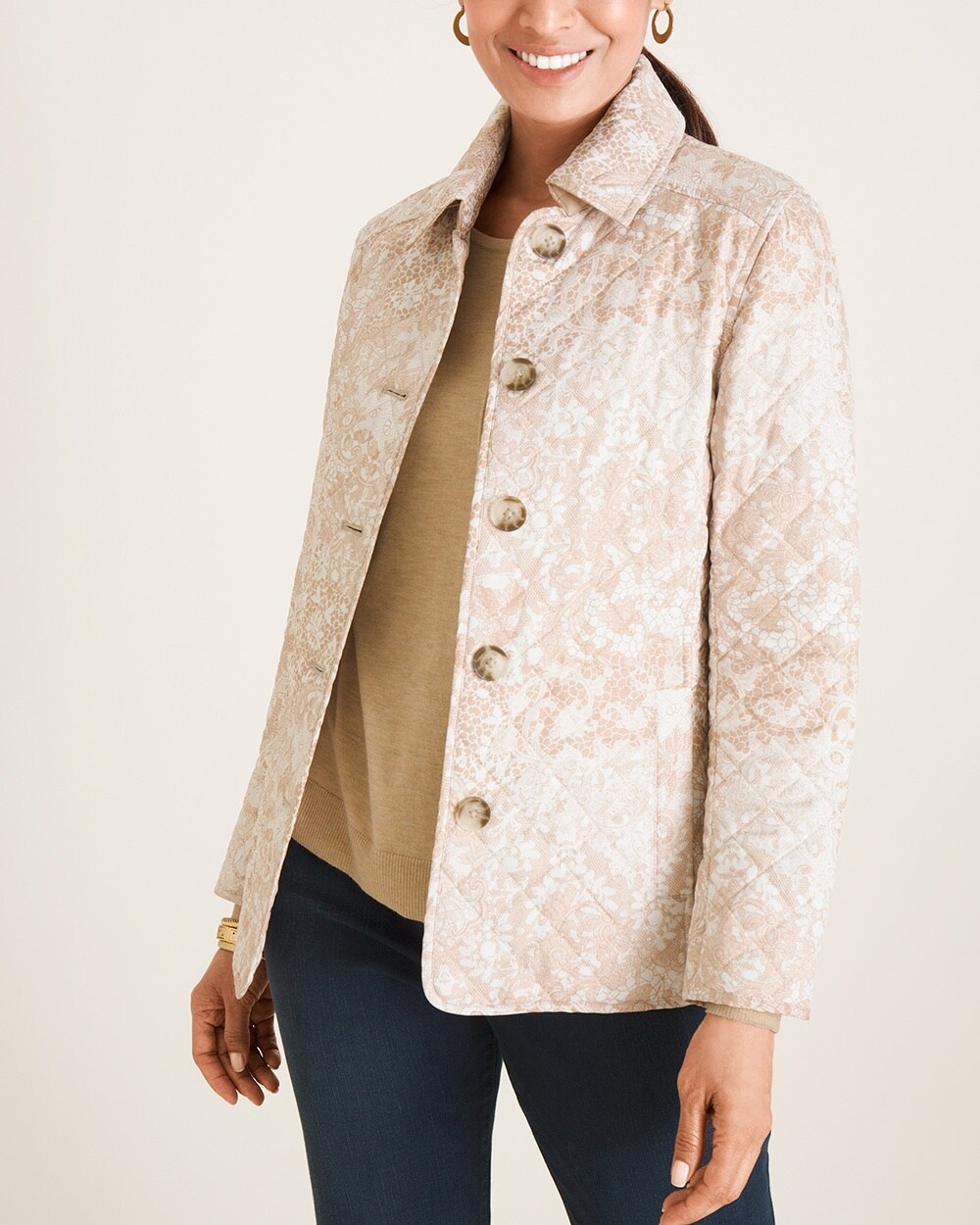 Lace-Print Quilted Jacket