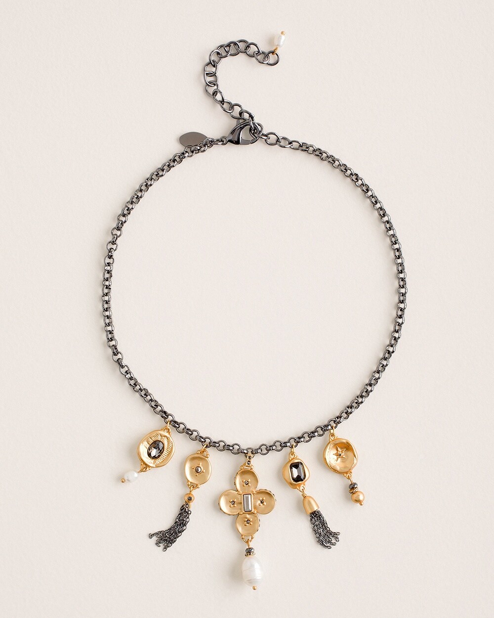 Short Black and Goldtone Charm Necklace