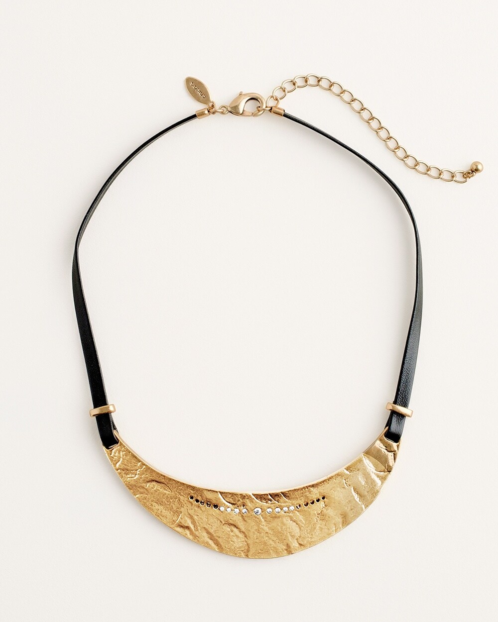 Goldtone Leather-Trim Bib Necklace