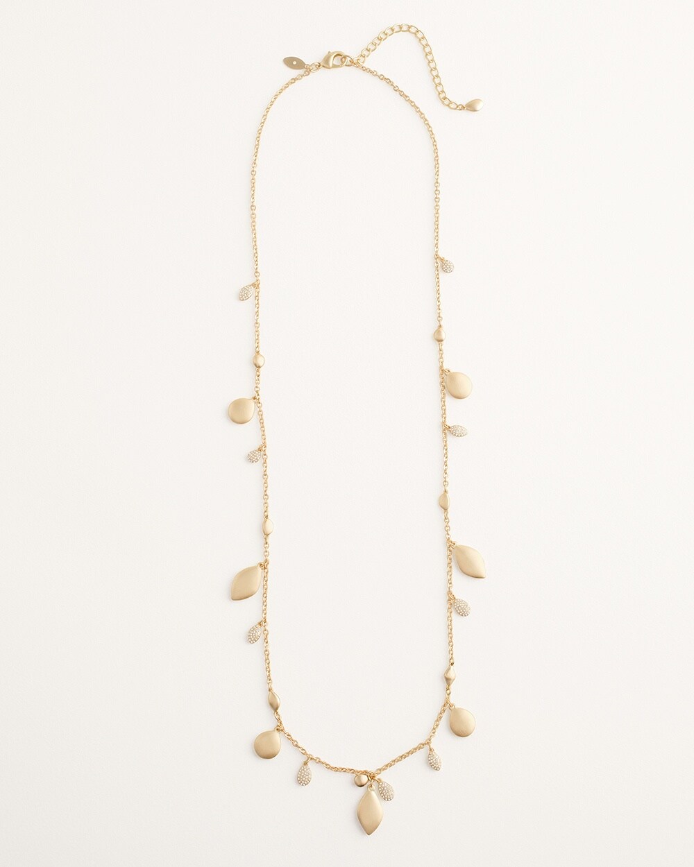 Long Goldtone and Pave Single-Strand Necklace