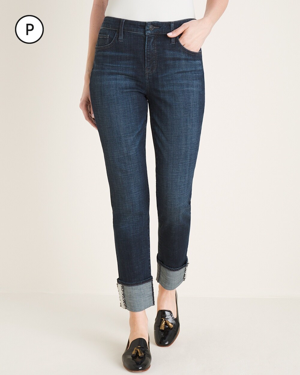 So Slimming Petite Tweed-Hem Girlfriend Ankle Jeans