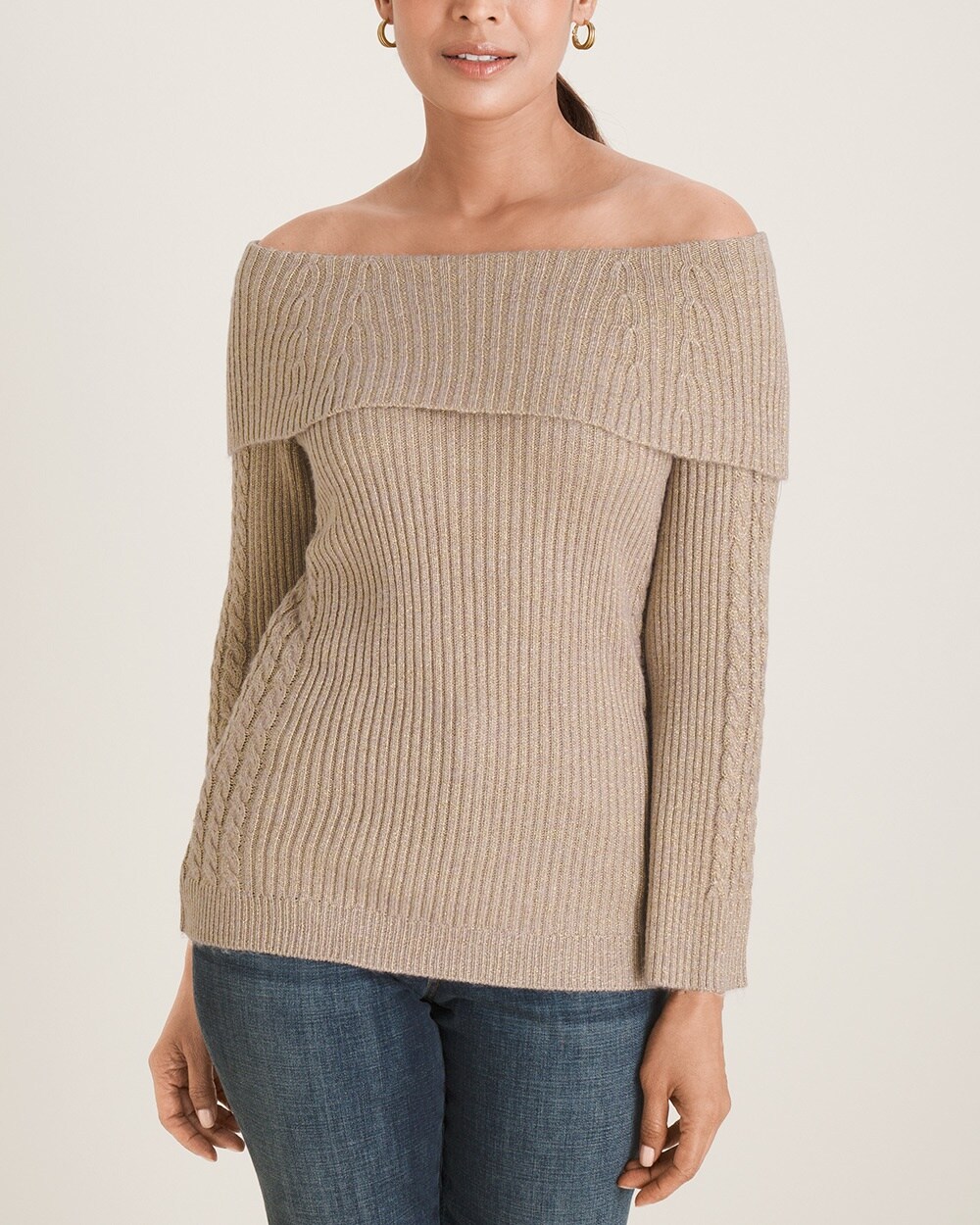 Off-the-Shoulder Cable-Knit Sweater