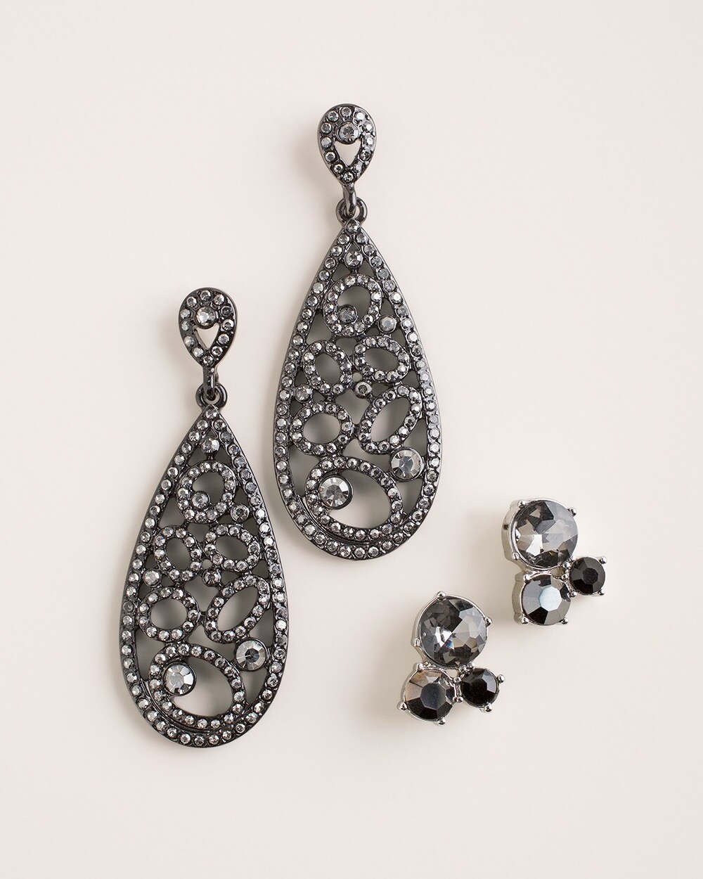Faux-Hematite Drop and Stud Earring Set