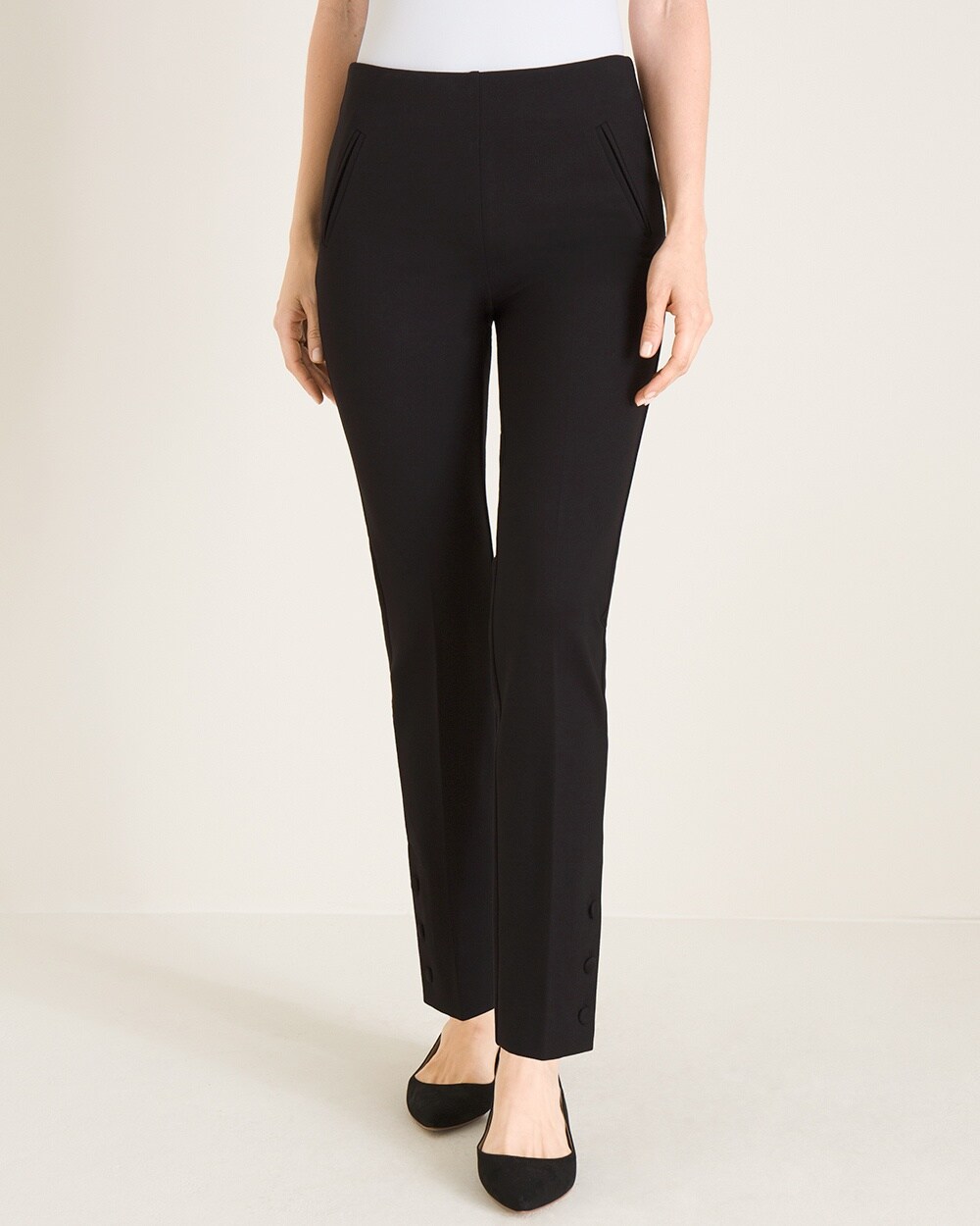 So Slimming Juliet Side-Vent Covered-Button Ankle Pants