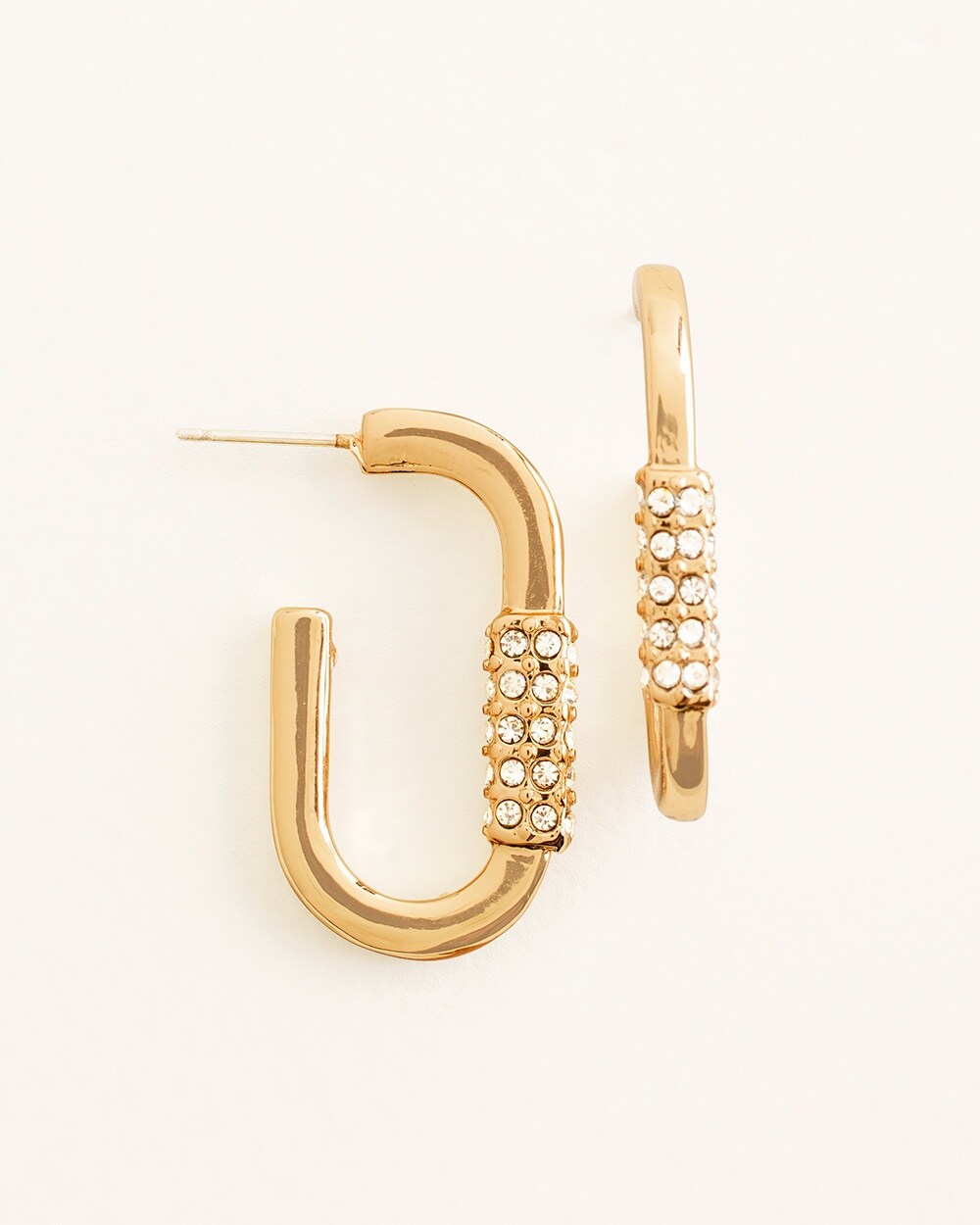 Goldtone Pave-Detail Hoop Earrings