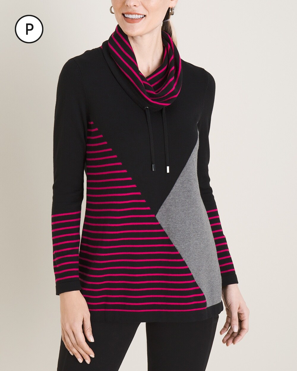 Zenergy Petite Cotton-Cashmere Blend Drawstring Cowl Sweater