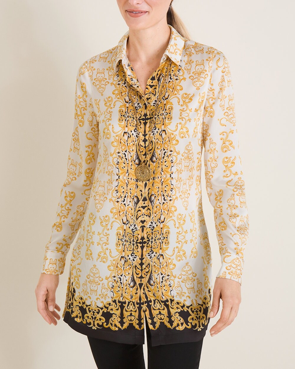 Placed Scroll-Print Tunic Top