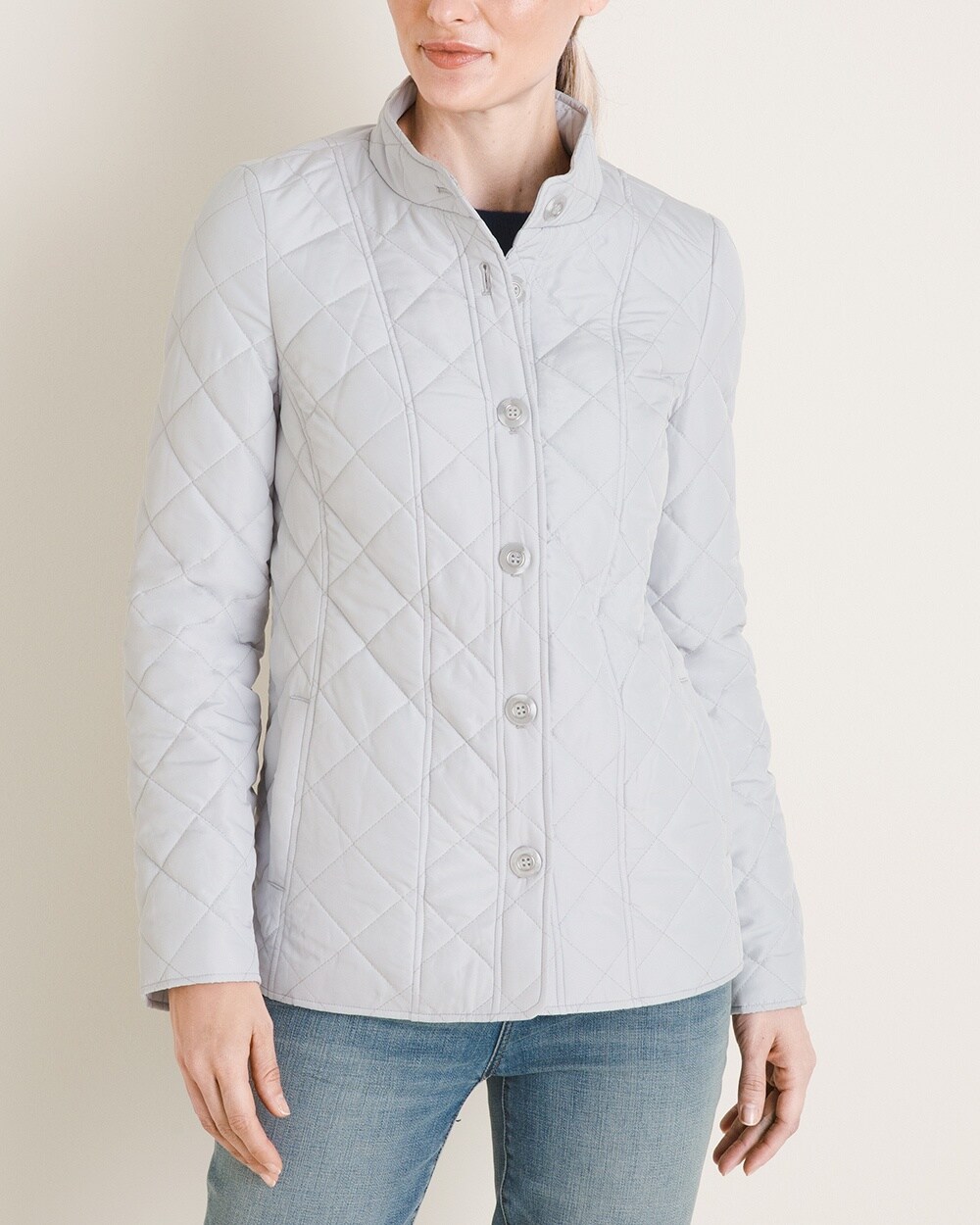 Solid Mandarin-Collar Quilted Jacket