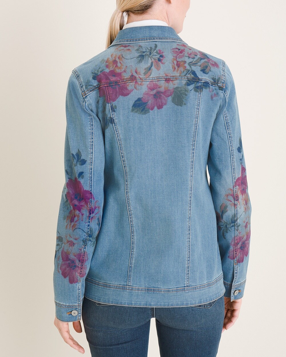 Floral-Print Denim Jacket - Chico's
