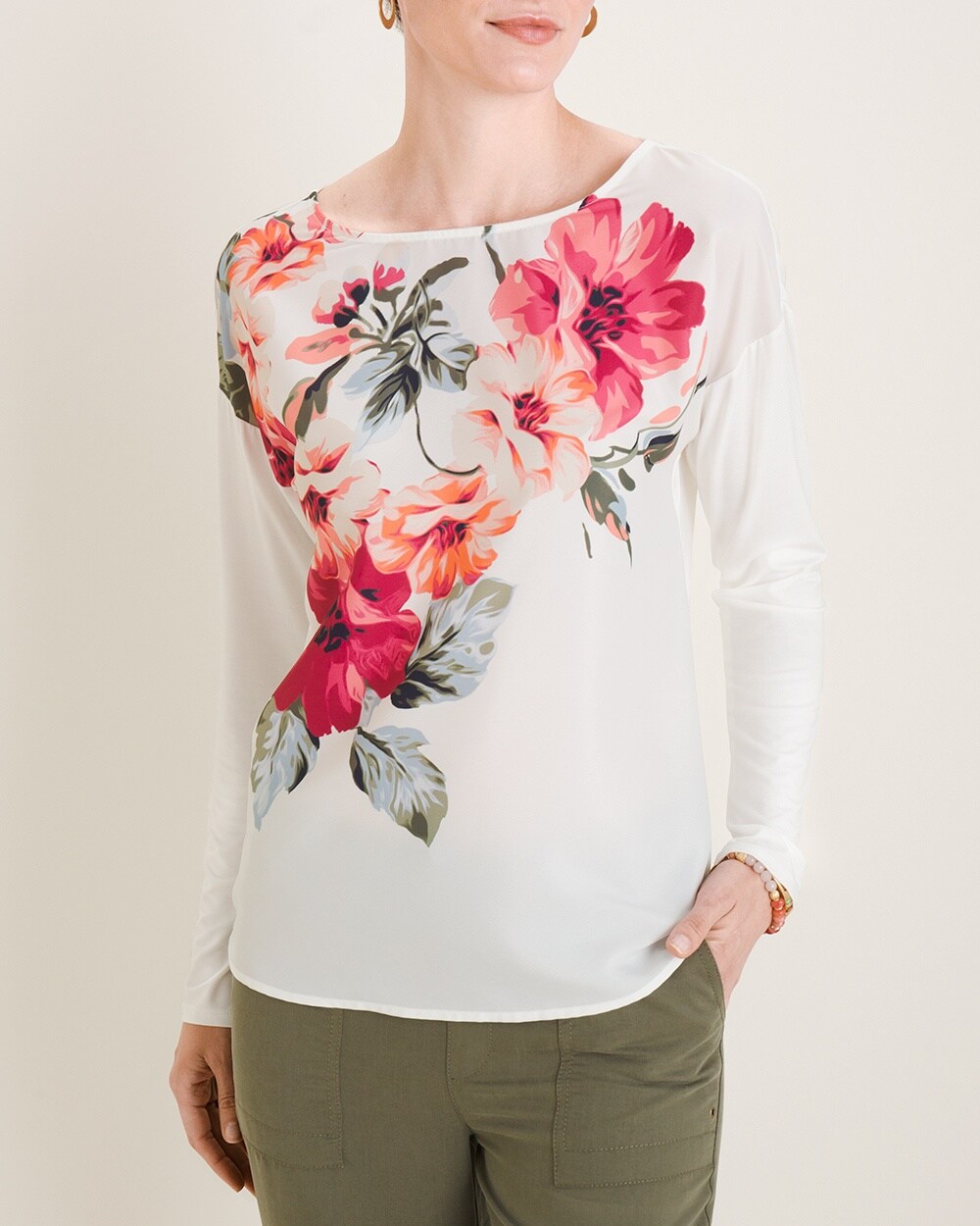 Floral Woven-Knit Top