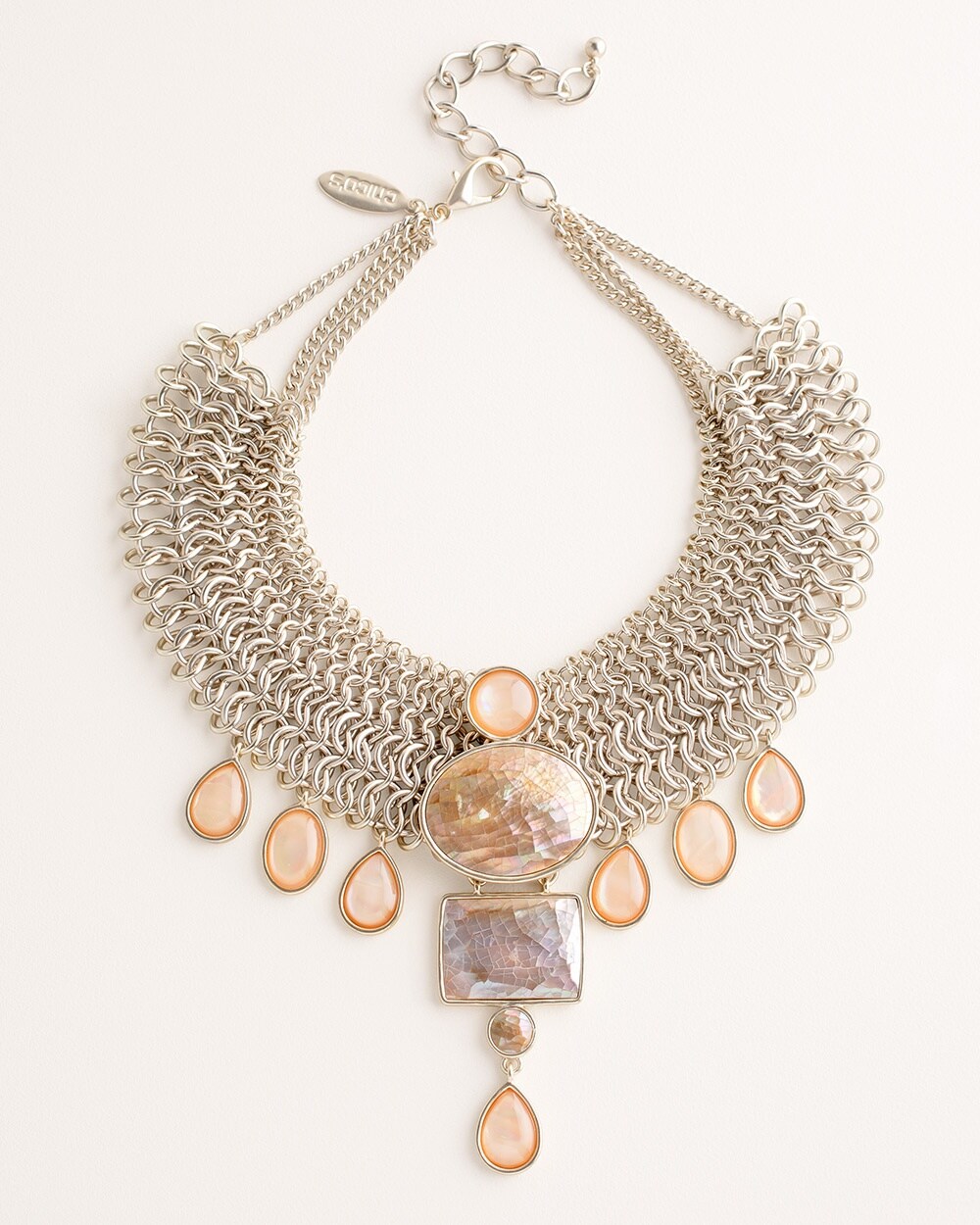 Pink and Silvertone Bib Necklace
