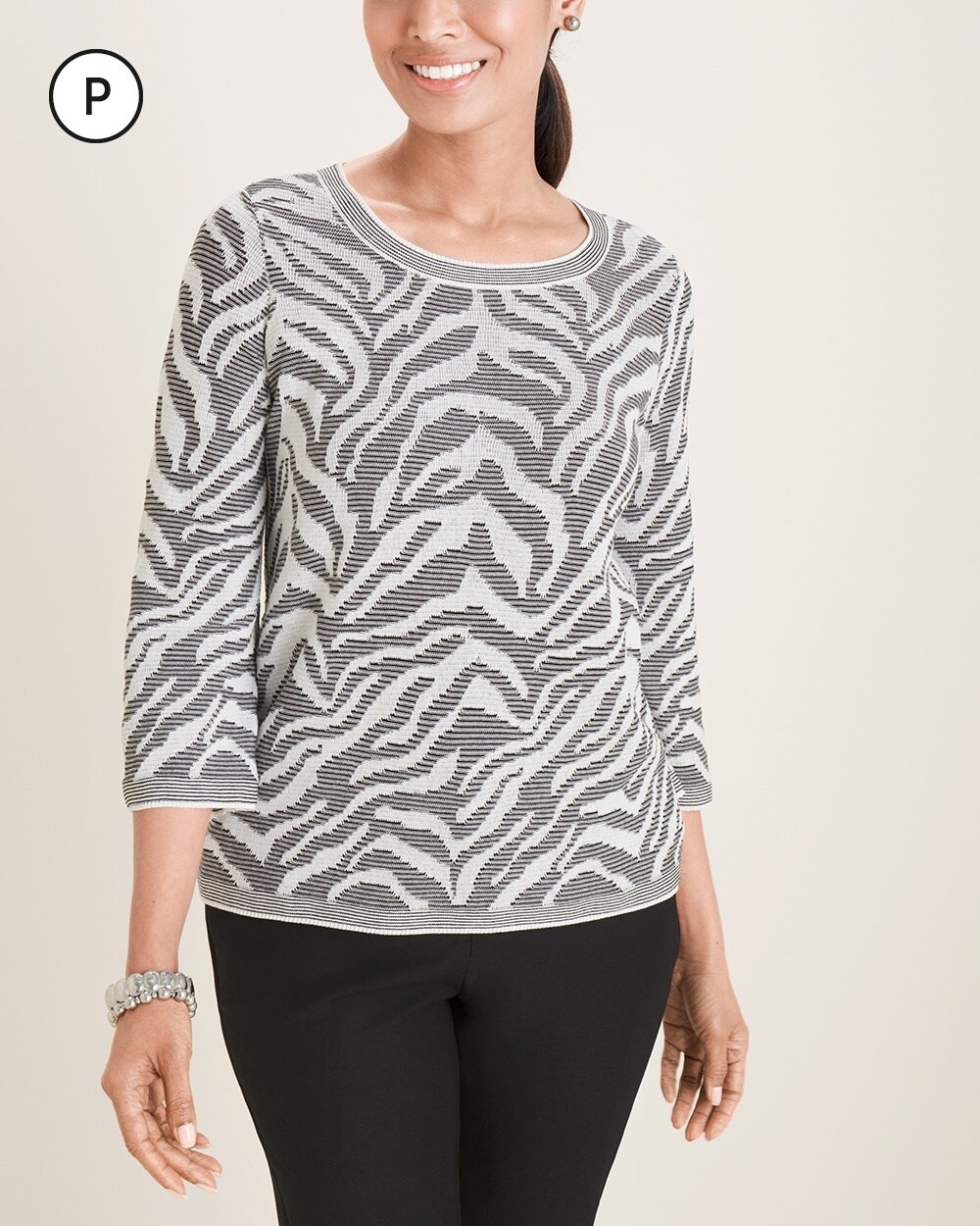Petite Zebra-Print Zip-Back Jacquard Sweater