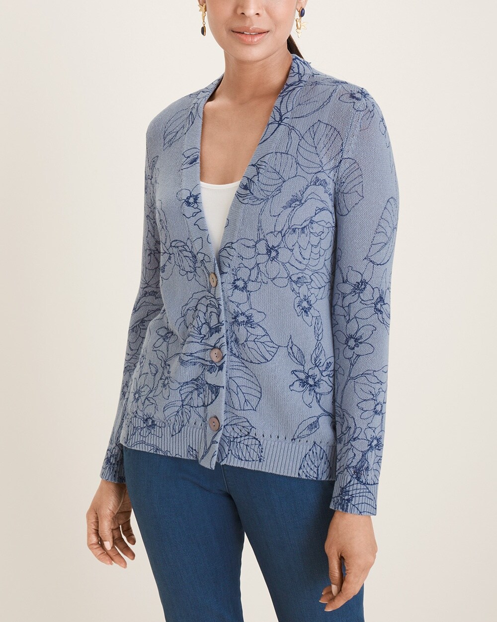 Patterned Button-Front Cardigan