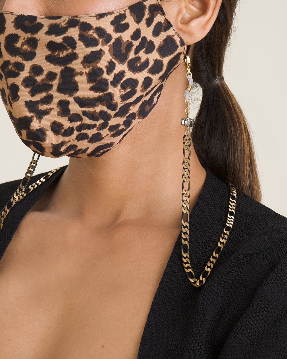 Convertible Black and Goldtone Chain Mask Necklace