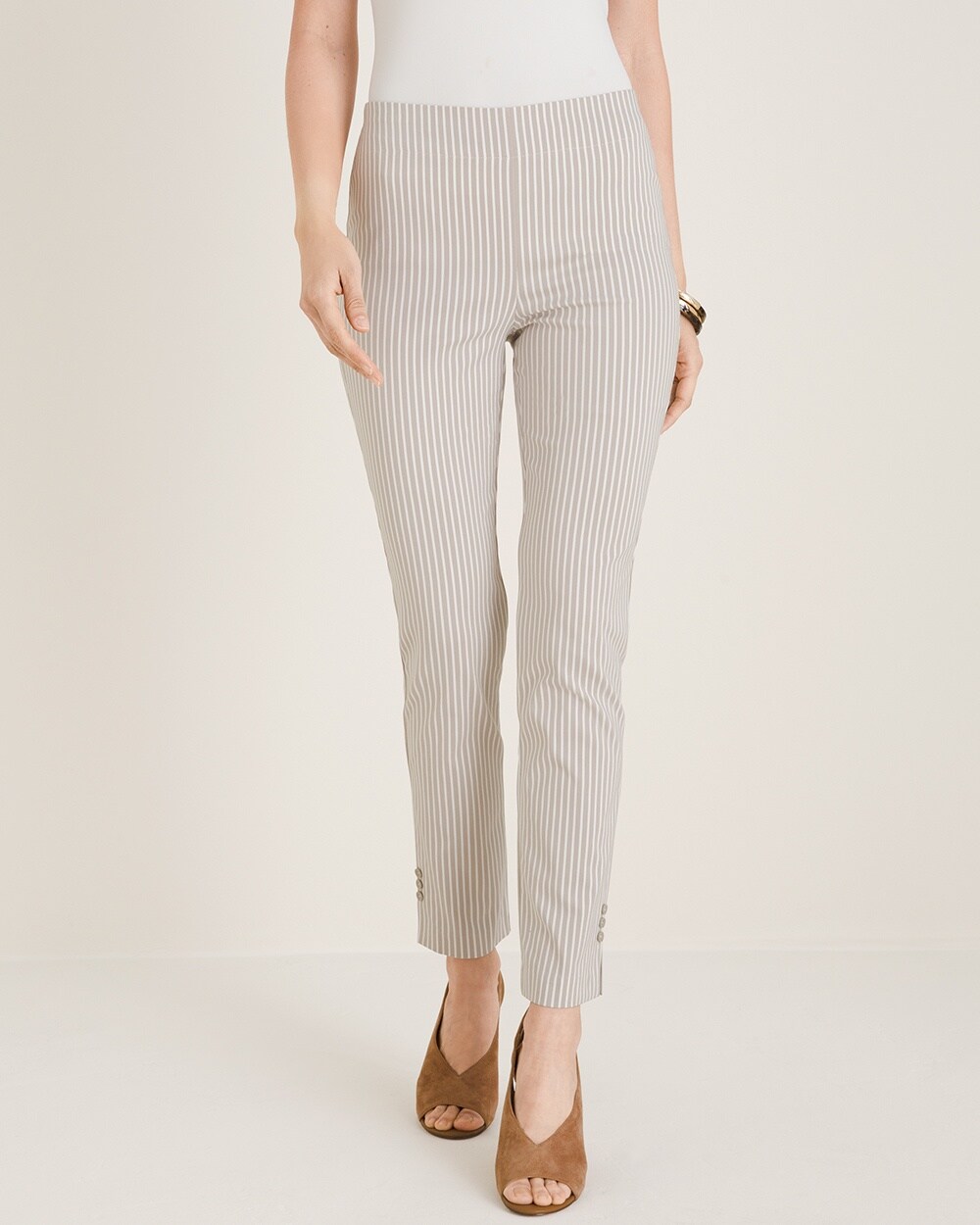 So Slimming Brigitte Striped Button Ankle Pants