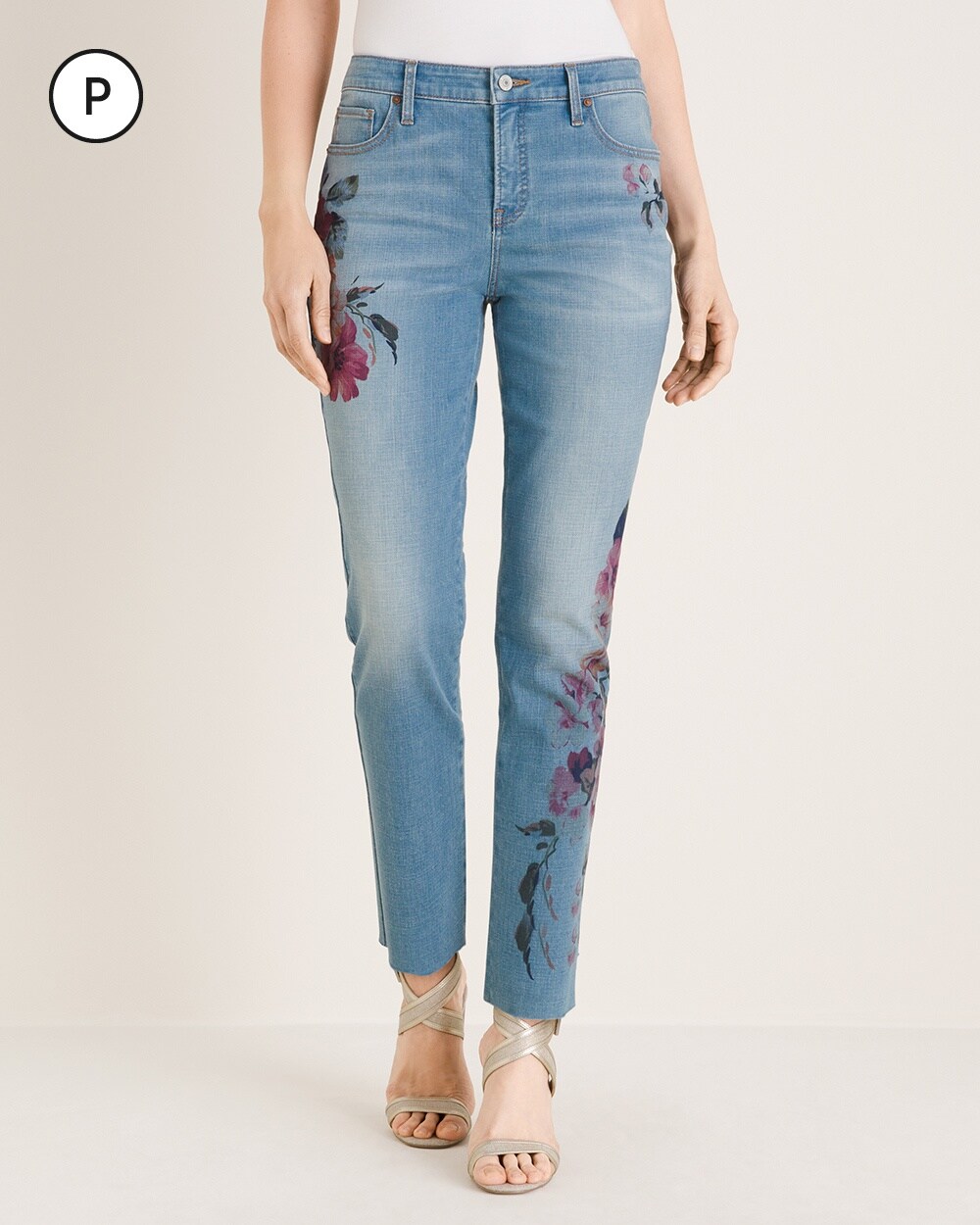 So Slimming Petite Floral Girlfriend Ankle Jeans