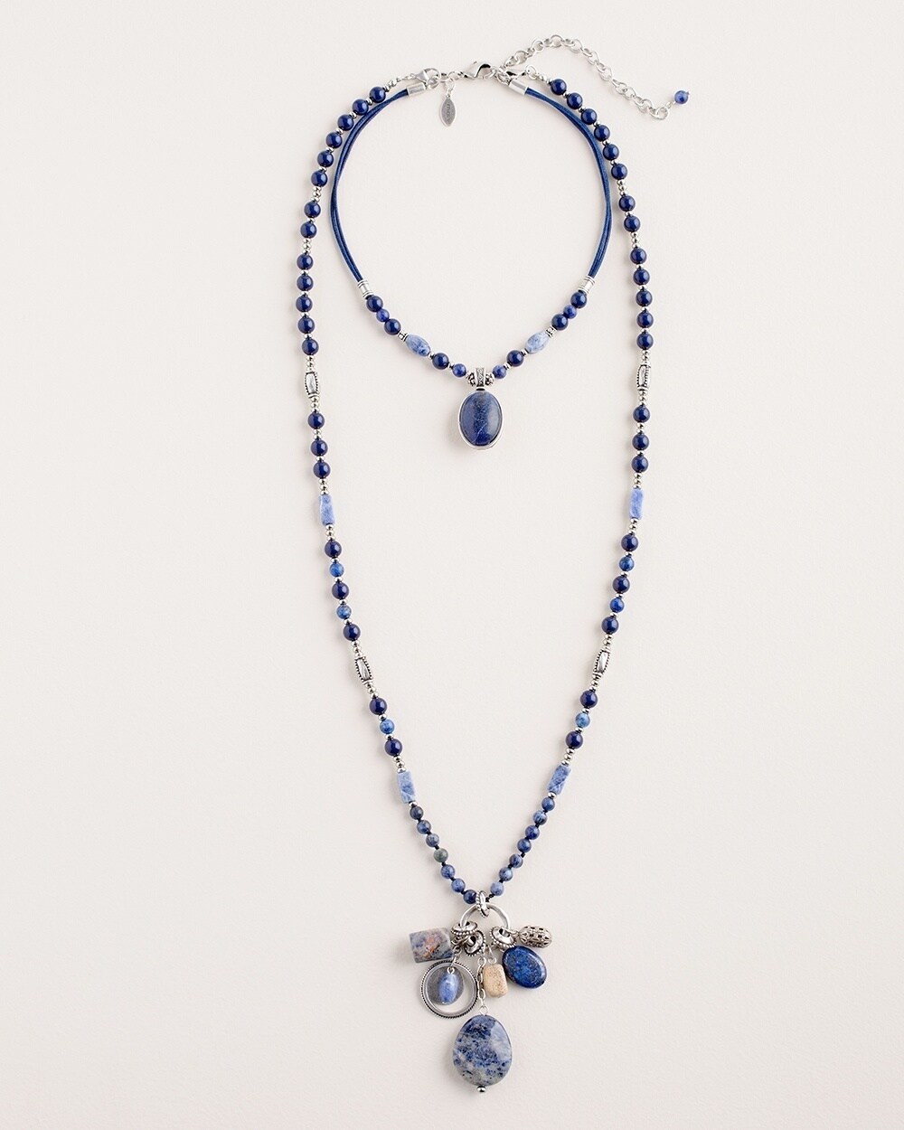 Convertible Blue Double-Strand Pendant Necklace