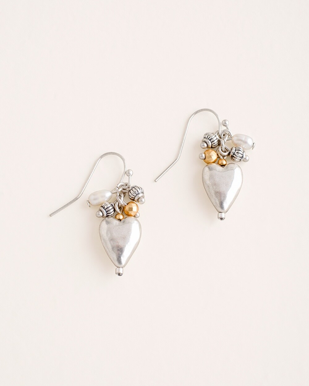 Mixed-Metal Heart Cluster Drop Earrings
