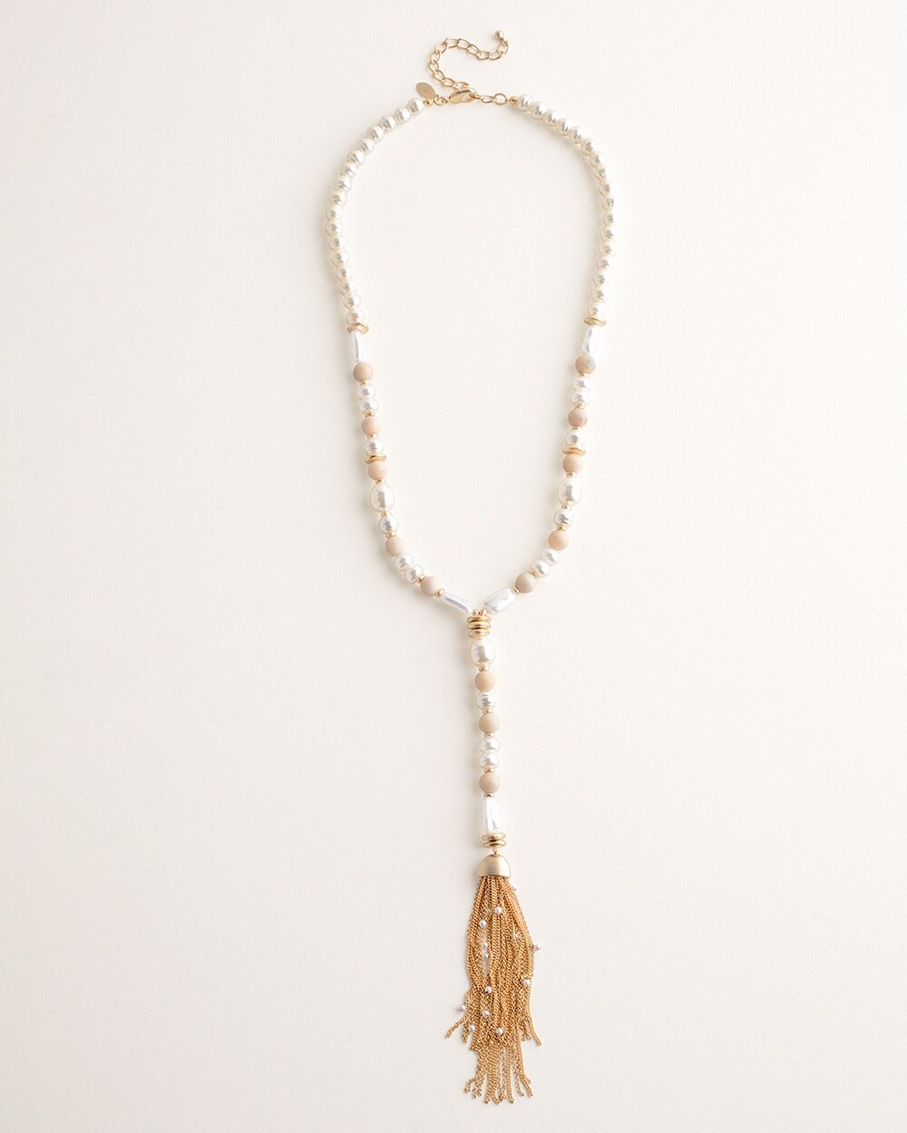 Faux-Pearl Tassel Necklace