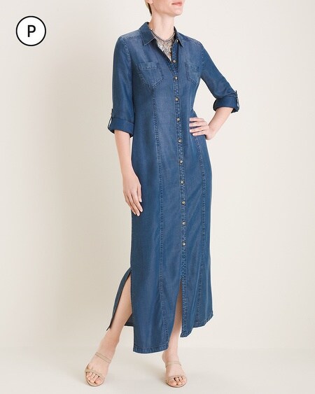Vintage LL Bean Denim Dress 8 Petite Blue Jean Modest Long Sleeve Button  Front | eBay