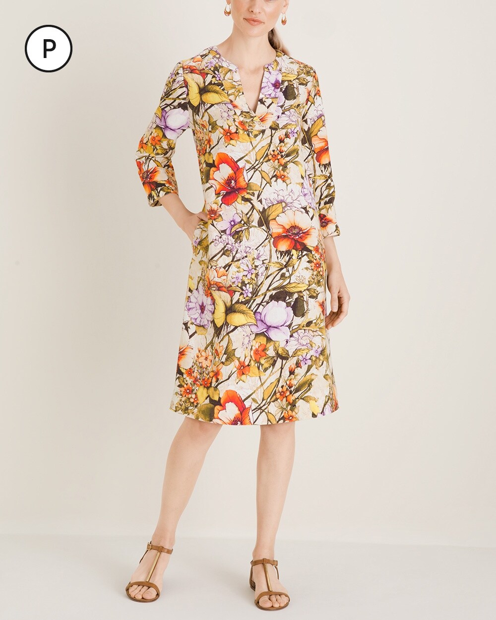 Petite Linen Floral-Print Shift Dress