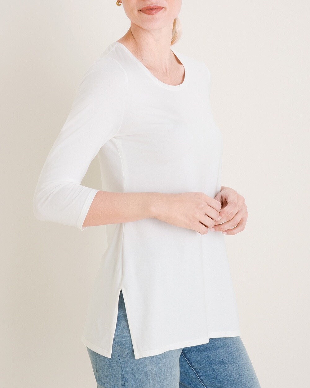 Soft Chic Pima Cotton-Blend 3/4-Sleeve Tunic
