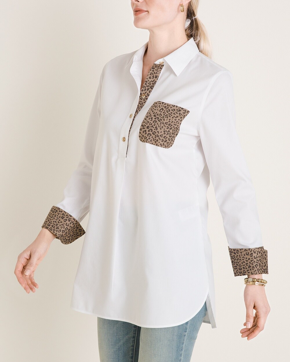No-Iron All-Seasons Animal-Accent Pullover Tunic