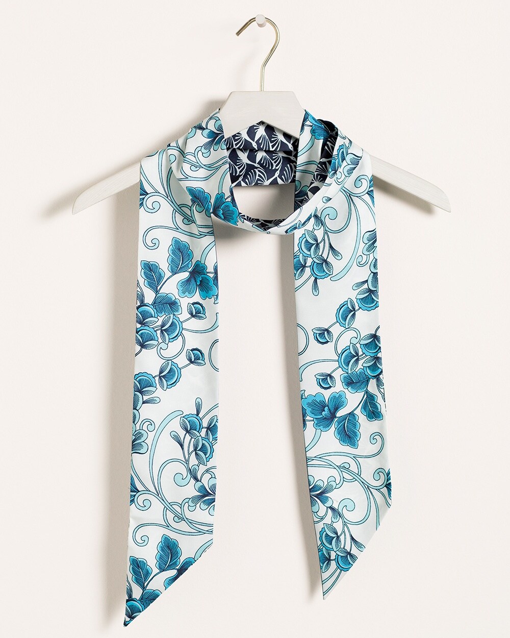 Reversible Floral to Bird-Print Skinny Scarf