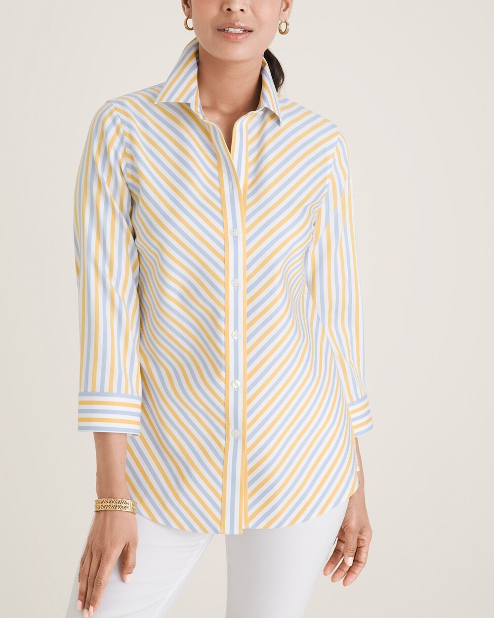 No-Iron Stretch Striped Cotton-Blend Shirt