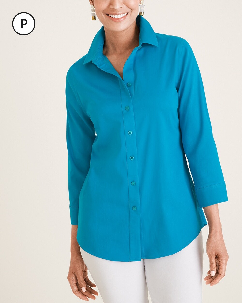 No-Iron Petite Stretch Cotton-Blend Shirt