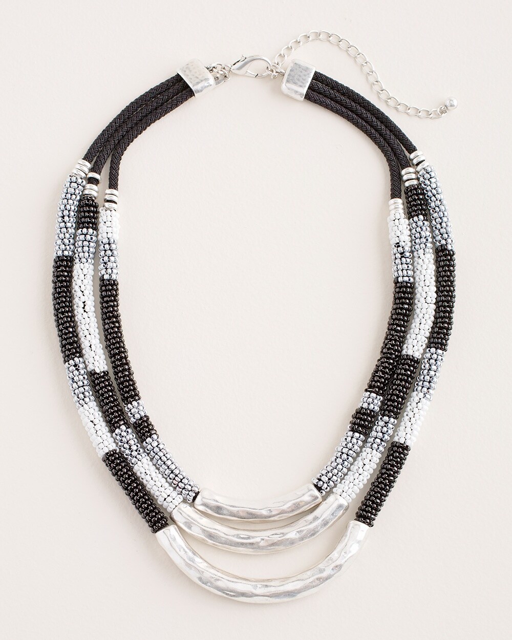 Black and White Multi-Strand Seed Bead Necklace