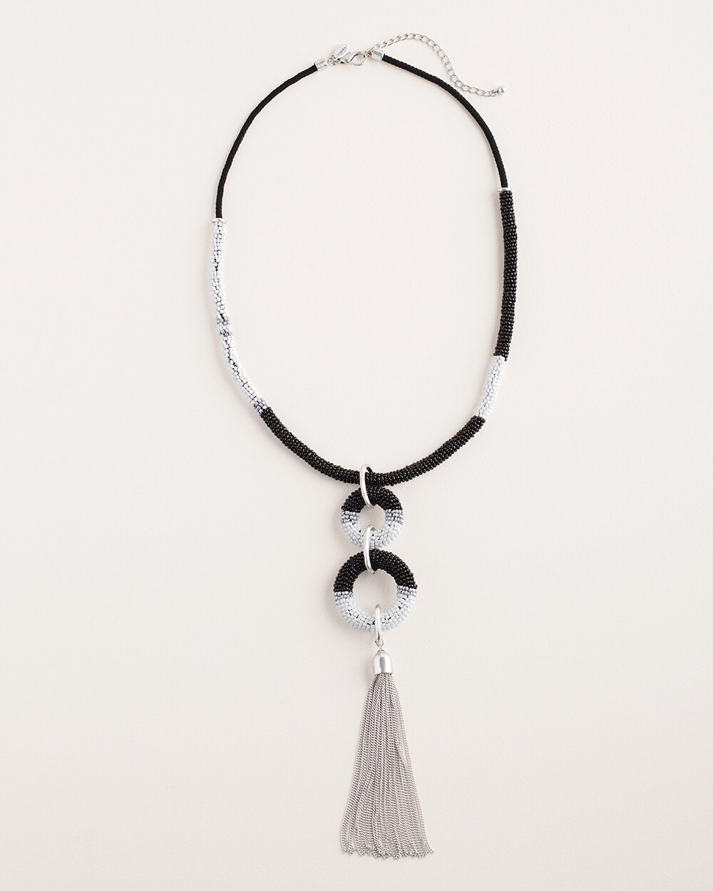 Black and White Seed Bead Pendant Necklace
