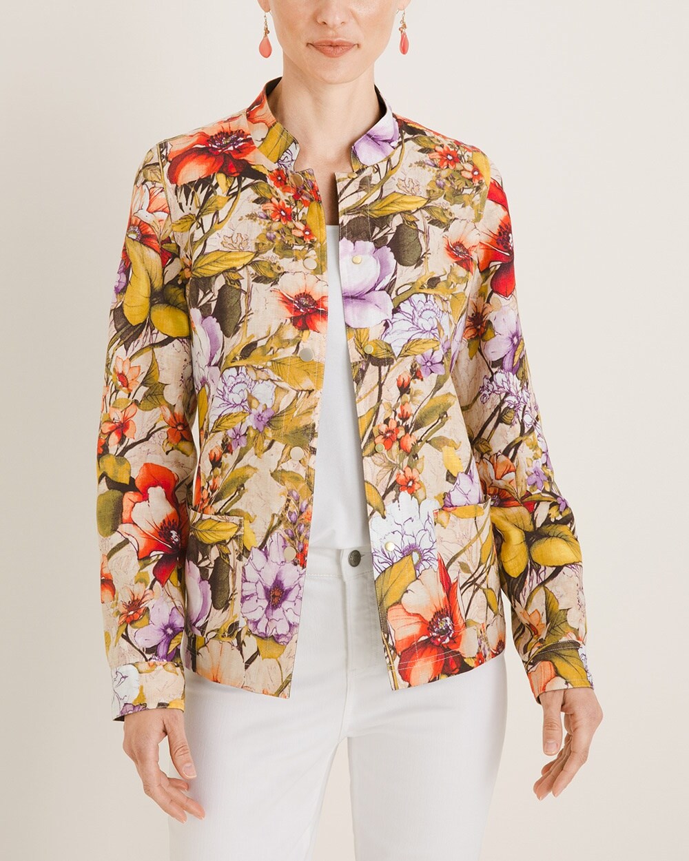 Linen Reversible Floral-To-Solid Jacket