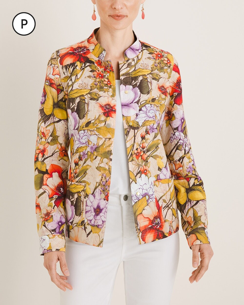 Petite Linen Reversible Floral-To-Solid Jacket