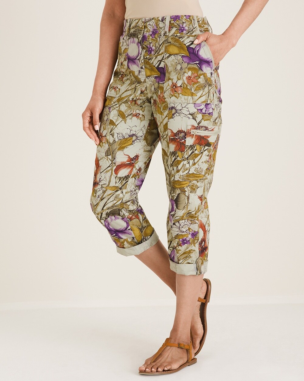 Comfort Stretch Floral Cargo Crops