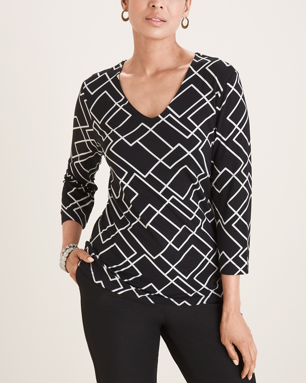 Touch of Cool Contour Maze-Print Layering Tee