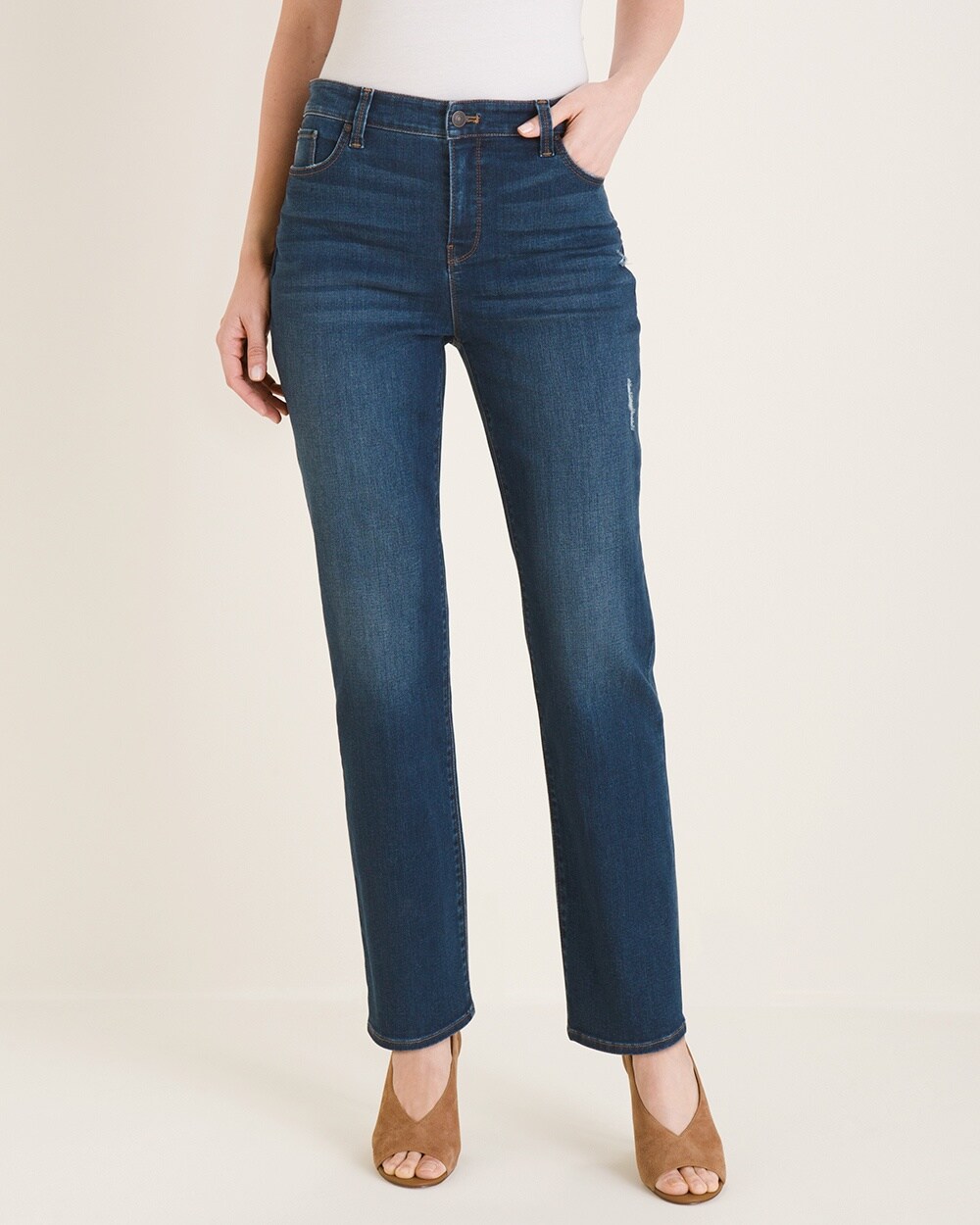 So Lifting Distressed Straight-Leg Jeans
