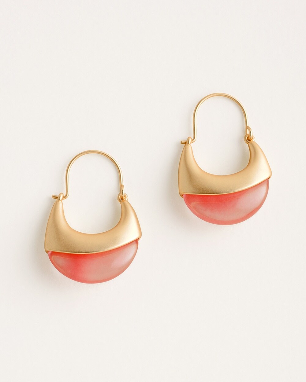Goldtone and Coral-Hued Hoop Earrings