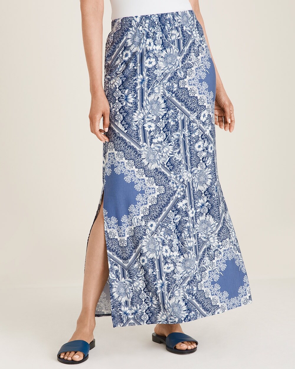 Double Side-Slit Printed Maxi Skirt