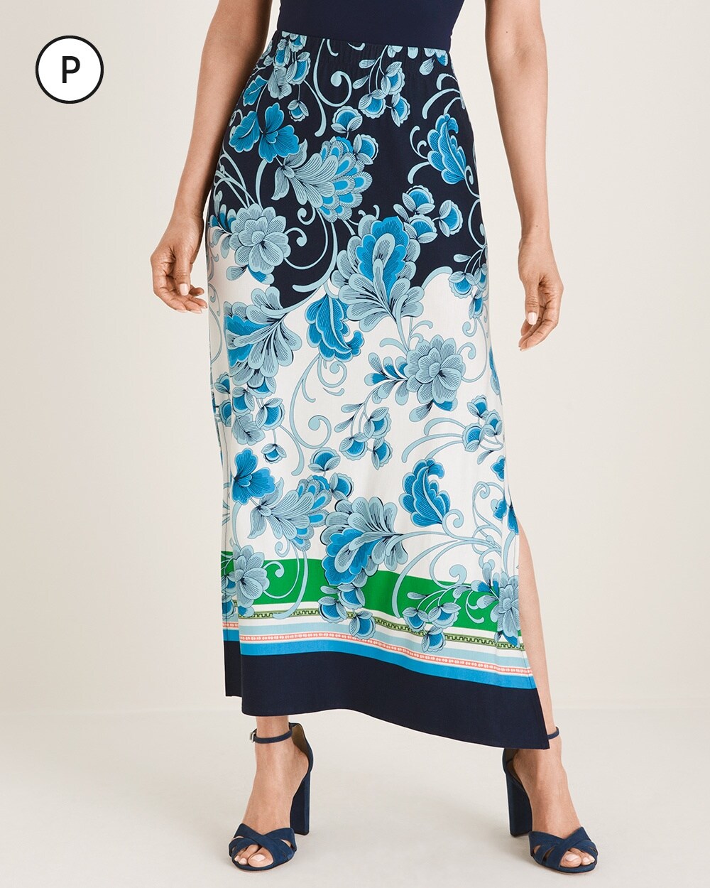 Petite Double Side-Slit Printed Maxi Skirt