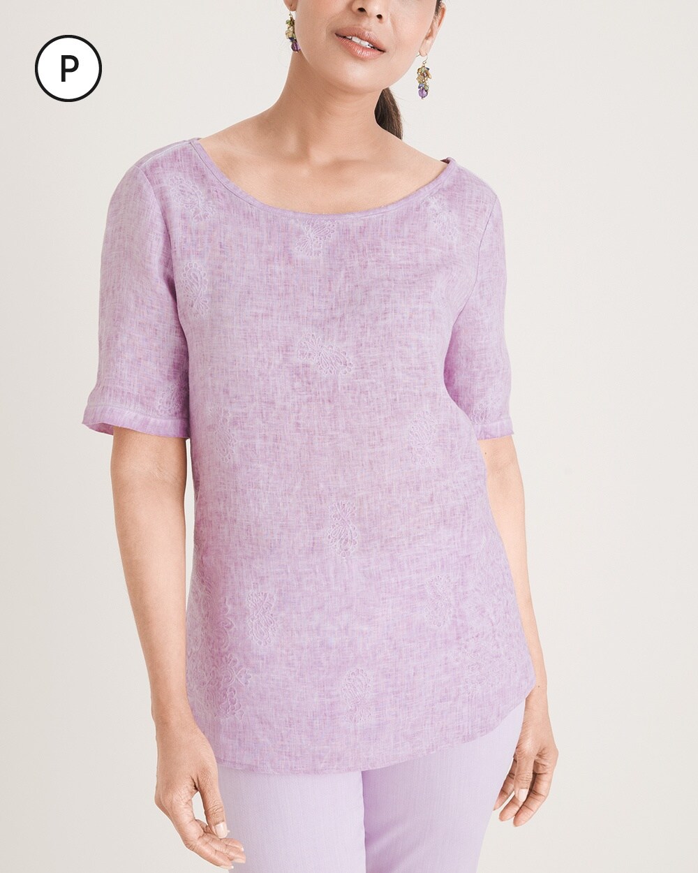 Petite Embroidered Linen Tee