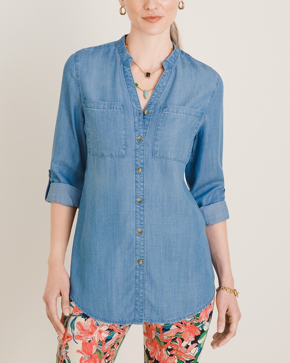 Touch of Cool Denim Roll-Tab Tunic