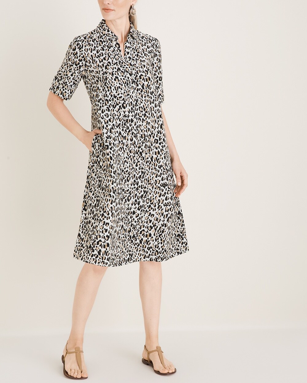 Animal-Print Linen Popover Dress