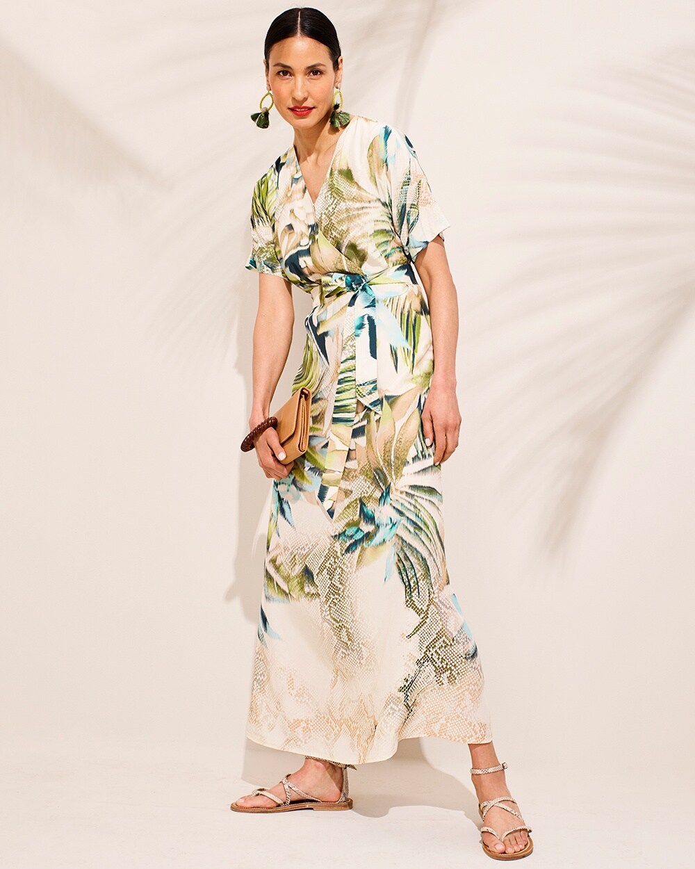 Tropical-Print Kimono-Style Maxi Dress