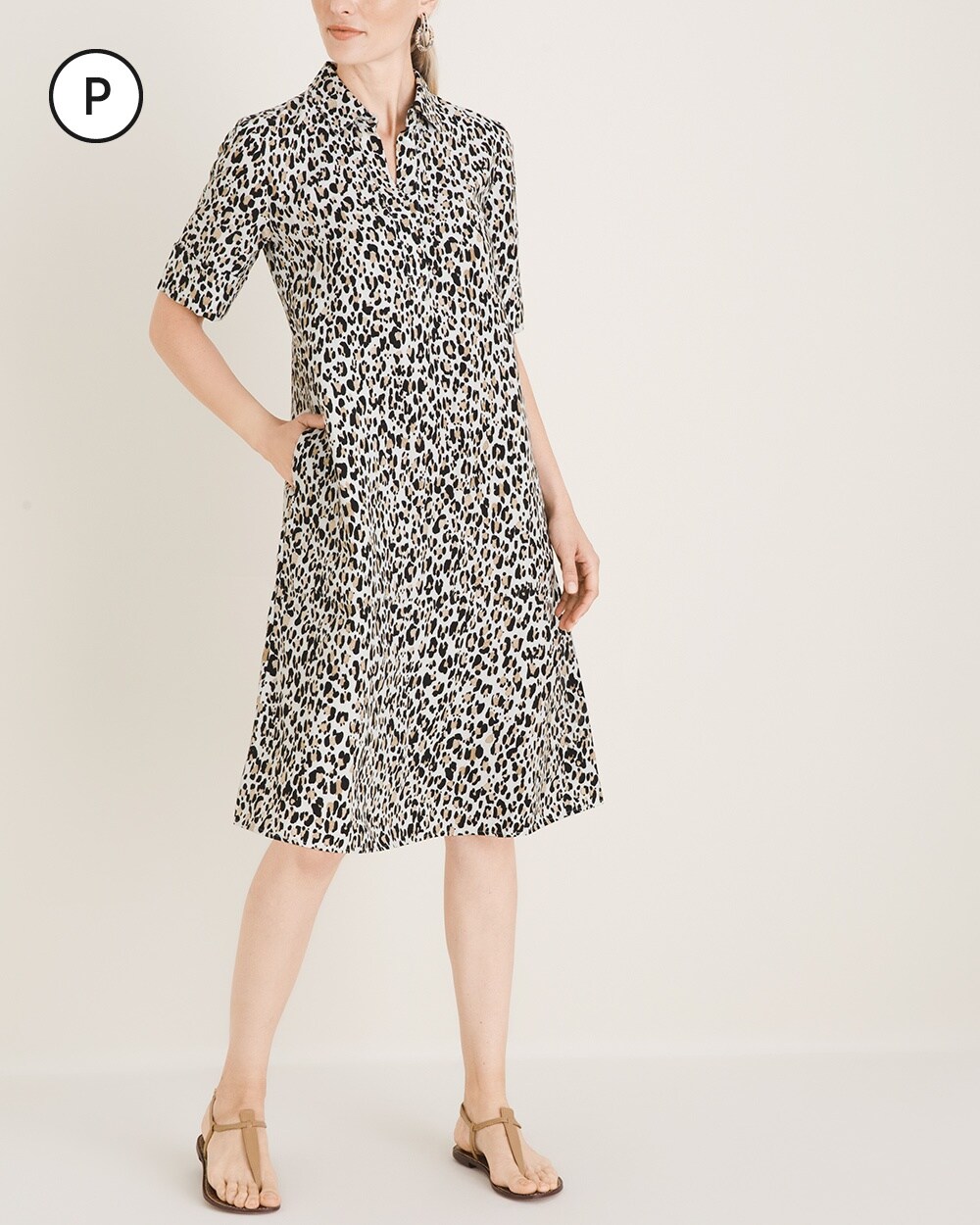 Petite Animal-Print Linen Popover Dress
