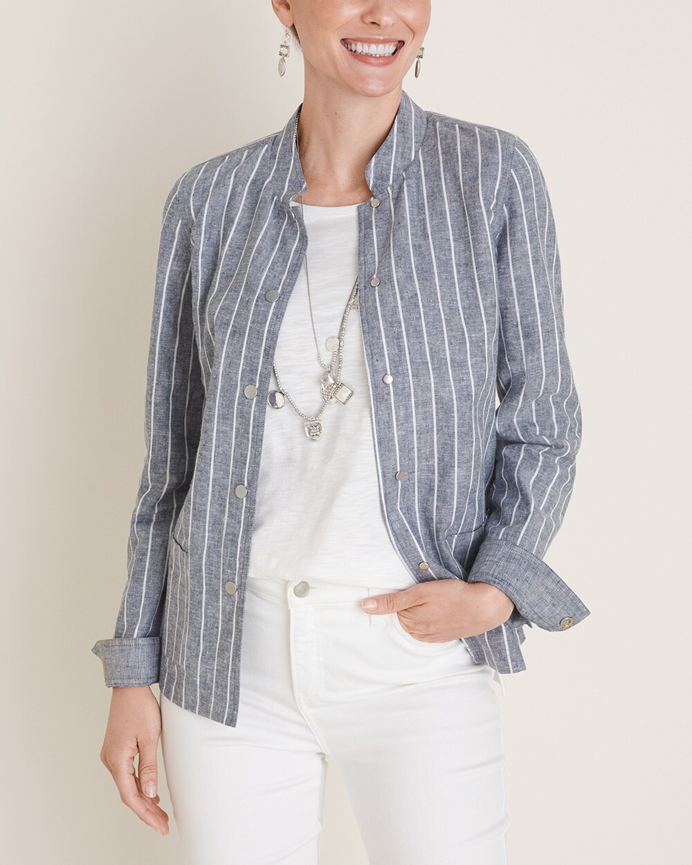 Reversible Striped to Solid Linen Jacket