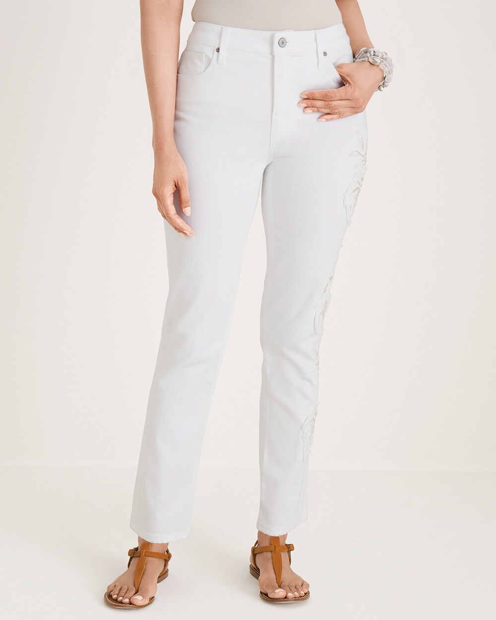 So Slimming Beaded Embroidered Girlfriend Ankle Jeans - Chico's