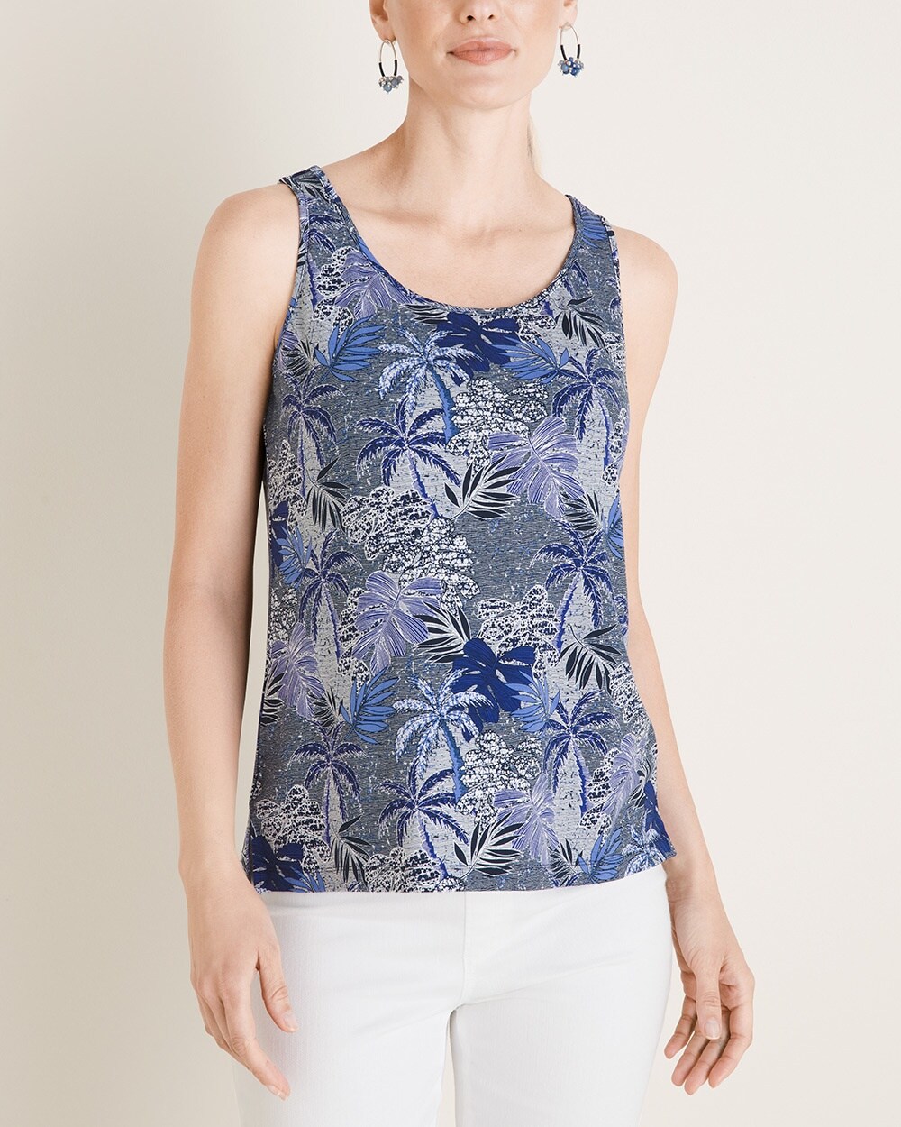 Touch of Cool Palm-Print Polished Tank Top