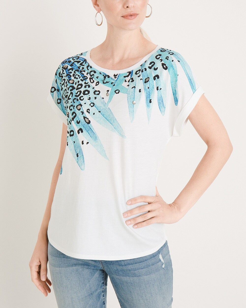 Sequined Animal- and Palm-Print Tee